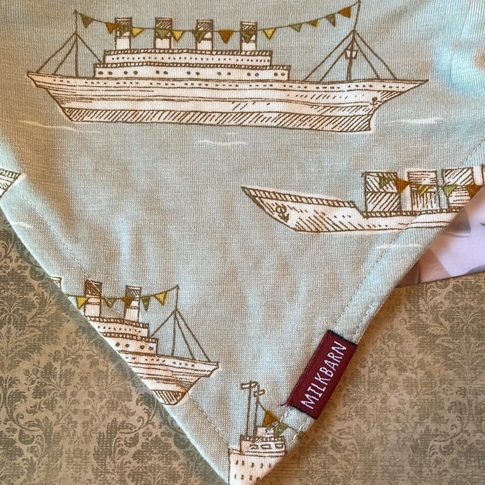 MilkBarn Blue Ships Bamboo Kerchief Bib